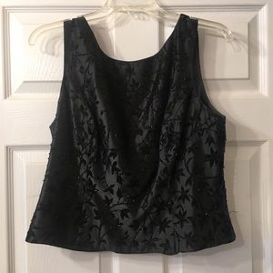 Black cocktail top with detailed flowers